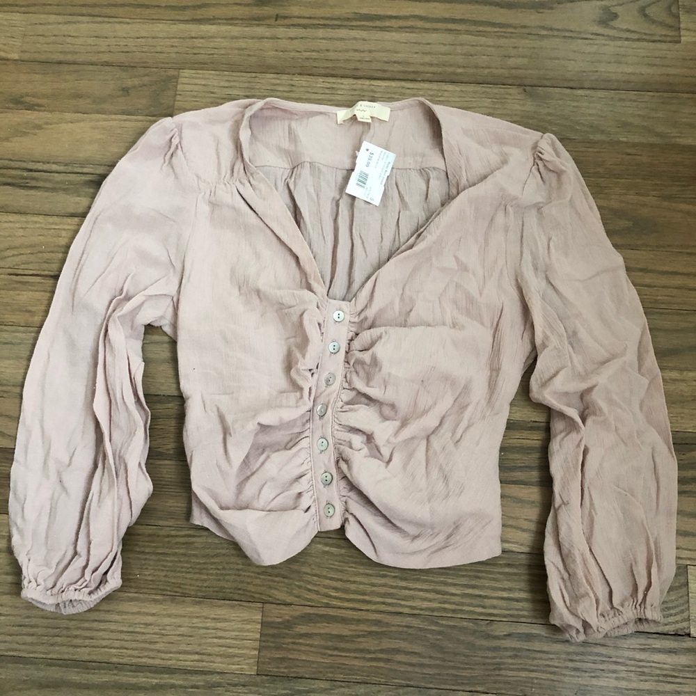 Beige crop dressy button down shirt